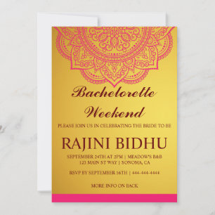 Elegant Gold Pink Paisley Bachelorette Weekend Inv Kaart