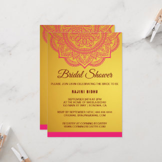 Elegant Gold Pink Paisley Bridal Shower Kaart