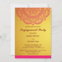 Elegant Gold Pink Paisley Indian Engagement Party