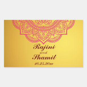 Elegant Gold Pink Red Indian Paisley Wedding Recta Rechthoekige Sticker