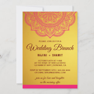 Elegant Gold Pink Red Paisley Wedding Brunch Uitno Kaart