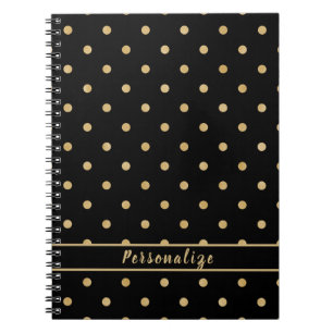 Elegant Gold Polka Dot Black Patroonontwerp Notitieboek