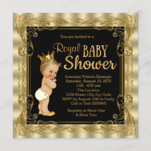 Elegant Gold Prince Baby shower Kaart
