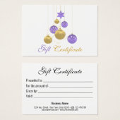 Elegant Gold Purple Christmas Ornament Gift Card (Devant & derrière)