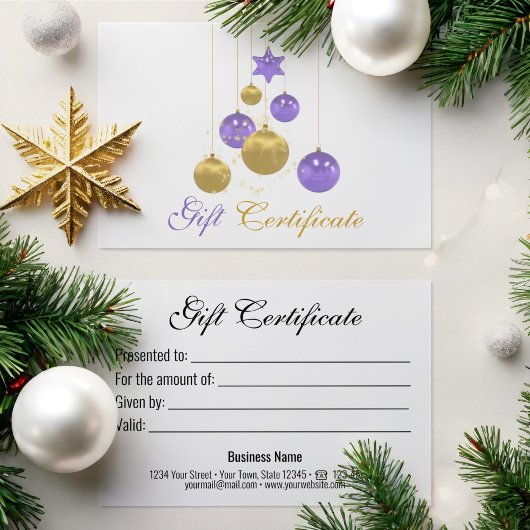 Elegant Gold Purple Christmas Ornament Gift Card