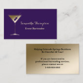 Elegant Gold Purple Événement Bartender Carte de v (Devant / Derrière)