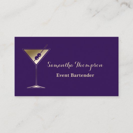 Elegant Gold Purple Événement Bartender Carte de v (Devant)