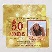 Elegant Gold Red 50th Birthday Party Invitation Kaart (Voorkant / Achterkant)