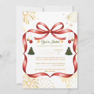 Elégant Gold & Red Christmas Party Invitation