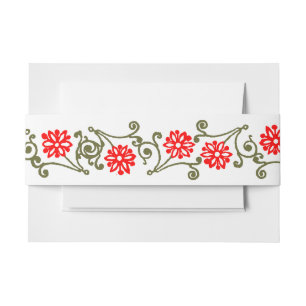 Elegant Gold Red Daisy Etching Border Band Uitnodigingen Wikkel