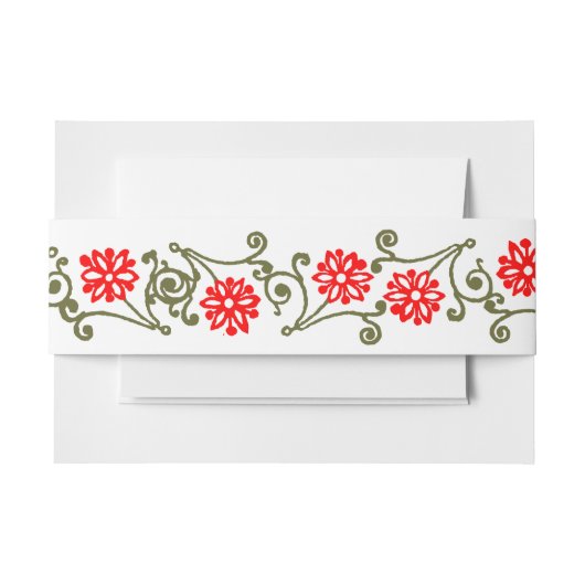 Elegant Gold Red Daisy Etching Border Band Uitnodigingen Wikkel (Voorkant Voorbeeld)