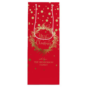 Elegant Gold Red Merry-kerstmis Wijn Cadeautas