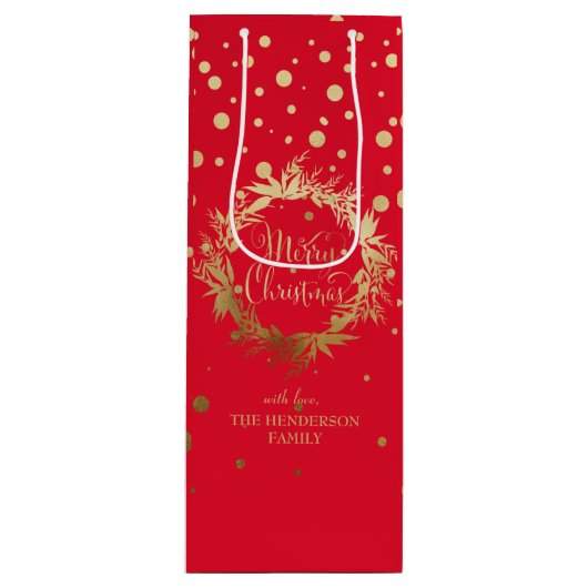 Elegant Gold Red Merry-kerstmis Wijn Cadeautas (Voorkant)