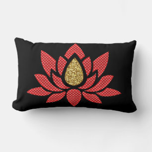 Elegant Gold Red Polka Dot Lotus Flower Zen Yoga Kussen