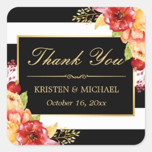 Elegant Gold Red Yellow Floral herfst Hartelijk da Vierkante Sticker