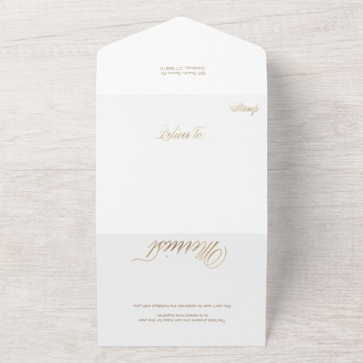Elegant Gold Rejoice Calligraphy Script Photo All In One Uitnodiging (Buitenkant)