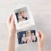 Elegant Gold Rejoice Calligraphy Script Photo All In One Uitnodiging (Afscheurbaar)