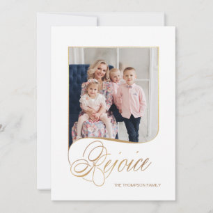 Elegant Gold Rejoice Calligraphy Script Photo Feestdagenkaart