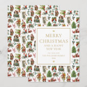 Elegant Gold Retro Kerstmis Feestdagenkaart (Voorkant / Achterkant)