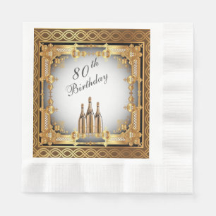 Elegant Gold Rim 80th Birthday Party Paper Servet