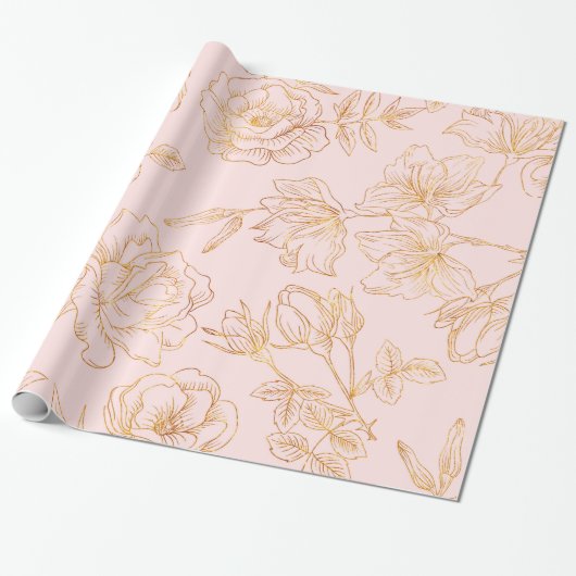 Elegant Gold Roos Cadeaupapier (Uitgerold)