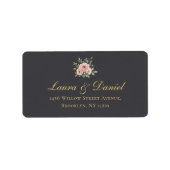 Elegant Gold Roses & Black Return Address Label (Voorkant)