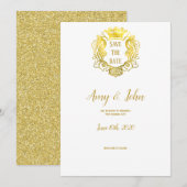 Elegant Gold Royal Crest Wedding Save the Date (Voorkant / Achterkant)