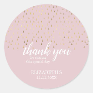 Elegant Gold & Roze Raindrops Baby shower Ronde Sticker