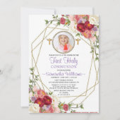 Elegant Gold Rozen Blush Photo First Communtion Kaart (Voorkant)