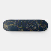 Elegant Gold Rozen Floral Draal Blue Design Skateboard (Horizontaal)