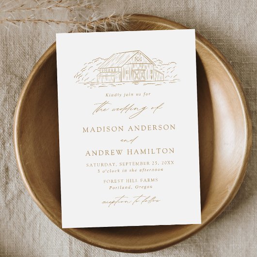 Elegant Gold Rustic Barn Wedding Kaart