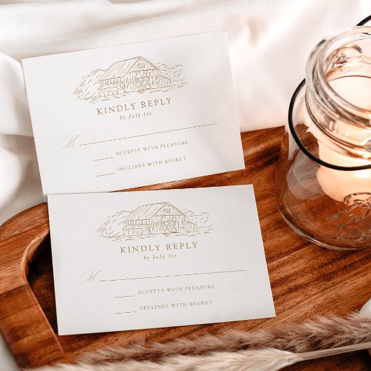 Elegant Gold Rustic Barn Wedding RSVP Kaartje