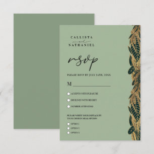 Elegant Gold Sage Green Greenery Leaves Wedding RSVP Kaartje