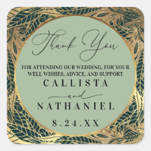 Elegant Gold Sage Green Greenery Leaves Wedding Vierkante Sticker
