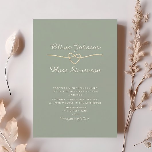 Elegant Gold Sage Green Wedding Invitation Kaart