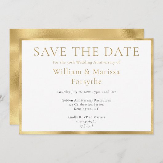 Elegant Gold Save the Date 50th Jubileum Card (Voorkant / Achterkant)