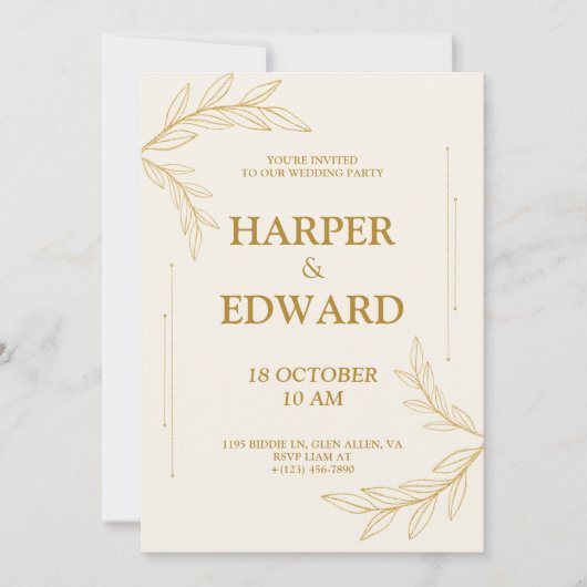 Elégant Gold Scipt Wedding Party Invitation Card (Devant)