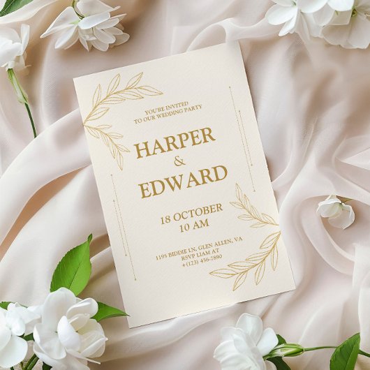Elégant Gold Scipt Wedding Party Invitation Card