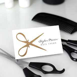Elegant & Gold Scissor Logo Hair Salon Visitekaartje