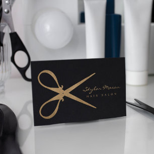 Elegant & Gold Scissor Logo Hair Salon Visitekaartje