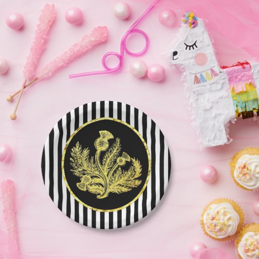 Elegant Gold Scottish Thistle and Stripe Papieren Bordje (Feest)