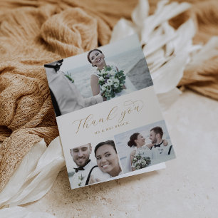 Elegant Gold Script 3 Foto collage vouwbruiloft Bedankkaart