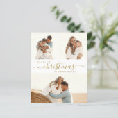 Elegant Gold Script 3-fotokerstfeestkaart (Staand voorkant)