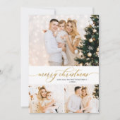 Elégant Gold Script 3 Photo Collage Carte de Noël (Devant)