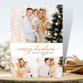 Elégant Gold Script 3 Photo Collage Carte de Noël