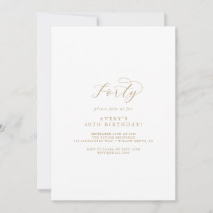 Elegant Gold Script 40th Birthday Party Invitation Kaart