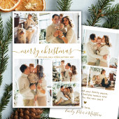 Elegant Gold Script 5 Photo Collage Christmas Feestdagenkaart