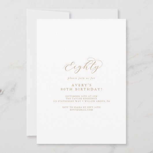 Elégant Gold Script 80th Birthday Party Invitation (Devant)