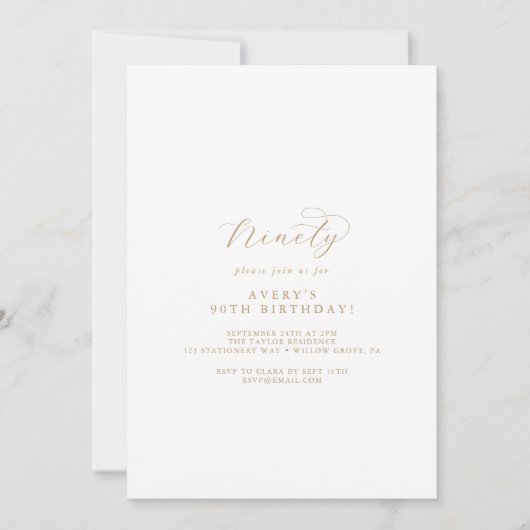Elégant Gold Script 90th Birthday Party Invitation (Devant)
