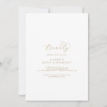 Elégant Gold Script 90th Birthday Party Invitation<br><div class="desc">Cet élégant script or 90ème anniversaire invitation est parfait pour une simple fête d'anniversaire. Le design minimaliste or et blanc présente une typographie romantique avec style glamour moderne. Personnalisable dans n'importe quelle couleur. Gardez le design minimal et élégant,  tel quel,  ou personnalisez-le en ajoutant vos propres graphiques et artwork.</div>